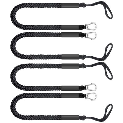 4 Pack Bungee Boat Dock Lines Mooring Rope Bungee Shock Cords Docking Rope Clip for PWC,Jet ski,Pontoon,Kayak,Canoe,Power Boat,Watercraft 4 Feet