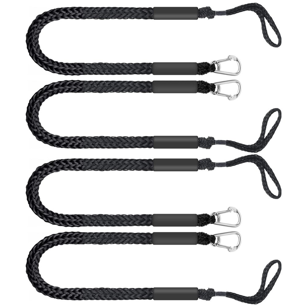 4 Pack Bungee Boat Dock Lines Mooring Rope Bungee Shock Cords Docking Rope Clip for PWC,Jet ski,Pontoon,Kayak,Canoe,Power Boat,Watercraft 4 Feet
