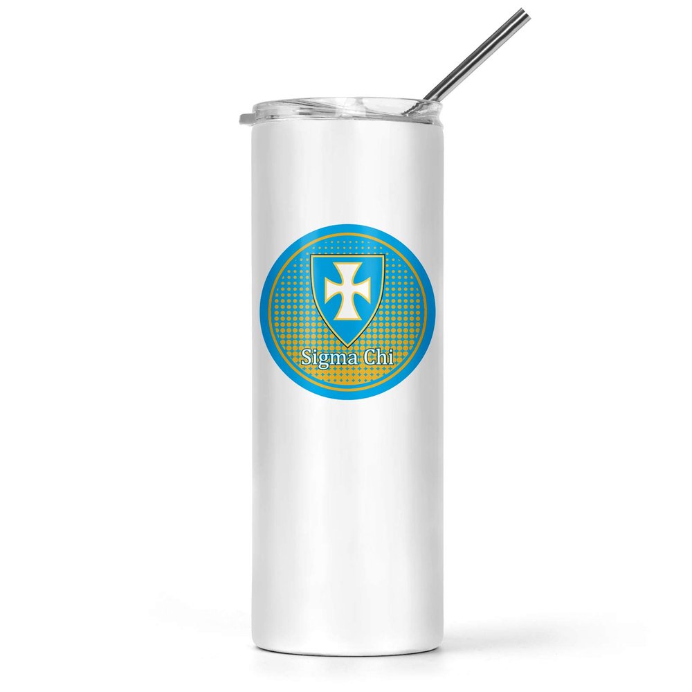 greeklife.store Sigma Chi Stainless Steel Skinny Tumbler 20 OZ, Vacuum Double Wall Insulated Tumbler Cup, Tumbler with Lid and Straw, Gift for Coffee Water Hot Cold Drinks (Sigma Chi - 14)