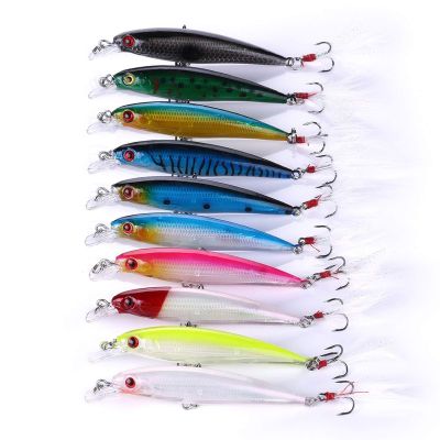 10Pcs 9cm/3.5in Hard Minnow Fishing Lures, Lifelike Swimbaits with 3D Eyes Simulation Painting Treble Hook Topwater Baits for Bass Trout Saltwater Freshwater Fishing