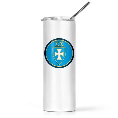 greeklife.store Sigma Chi Stainless Steel Skinny Tumbler 20 OZ, Vacuum Double Wall Insulated Tumbler Cup, Tumbler with Lid and Straw, Gift for Coffee Water Hot Cold Drinks (Sigma Chi - 1)