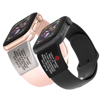 Alert ID Tag for Watch Band, Laser Engraved Apple Watch Safety Plate, Fitness Runners ID tag for Sport smartwatch, Medical tag for Wrist Band