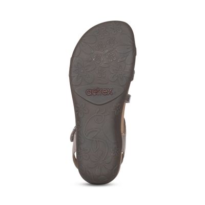 Aetrex Women's Jess Orthopedic Adjustable Quarter Strap Sandals - Comfort Memory Foam Fashion Flat Womens Sandals with Arch Support Smoke