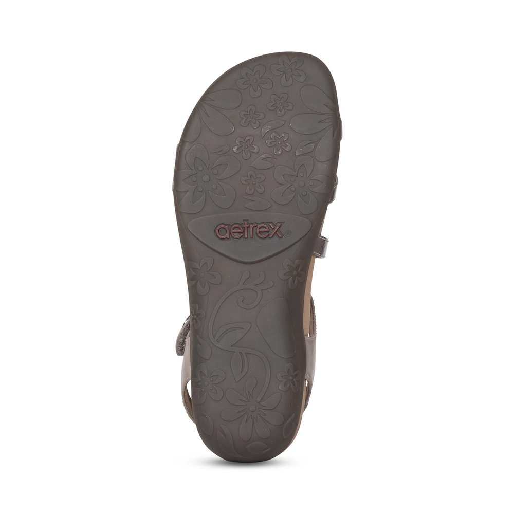 Aetrex Women's Jess Orthopedic Adjustable Quarter Strap Sandals - Comfort Memory Foam Fashion Flat Womens Sandals with Arch Support Smoke
