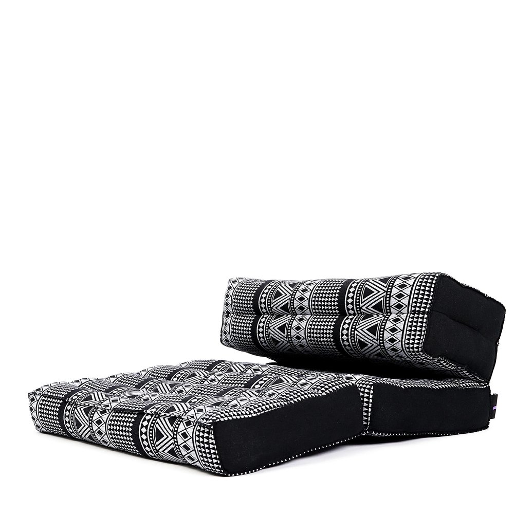 Leewadee Foldable Floor Mattress  2 in 1 Floor Meditation Mat for Yoga and Relaxation, Seating Futon with Kapok, 20 x 28 inches, Black White