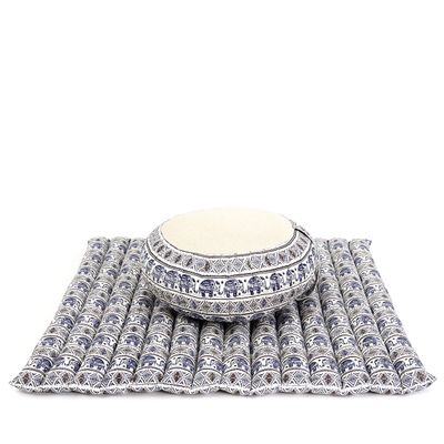 Leewadee Meditation Cushion Set  1 Round Zafu Meditation Pillow and 1 Square Roll-Up Zabuton Meditation Mat, Pillows Bundle Filled with Eco-Friendly Kapok, Blue White