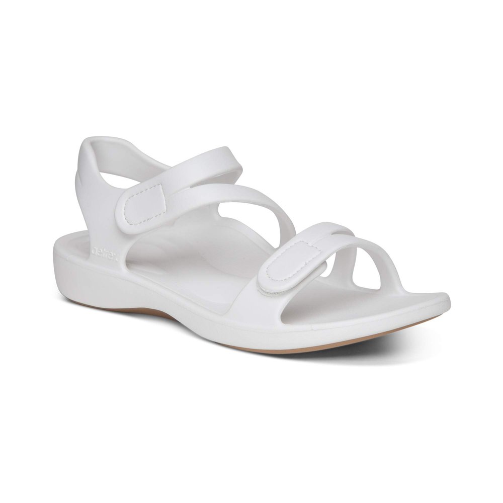 Aetrex Jillian Water-Friendly Sport Sandals for Women - Adjustable Strap Comfort Womens Sport Sandals for Beach Summer White