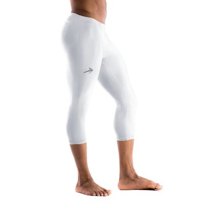 CompressionZ Men's Compression Pants for Workout, Sports|Base Layer Running Tights Leggings (Capri 3/4, White, X-Large)