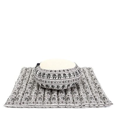 Leewadee Meditation Cushion Set  1 Round Zafu Meditation Pillow and 1 Square Roll-Up Zabuton Meditation Mat, Pillows Bundle Filled with Eco-Friendly Kapok, Black White