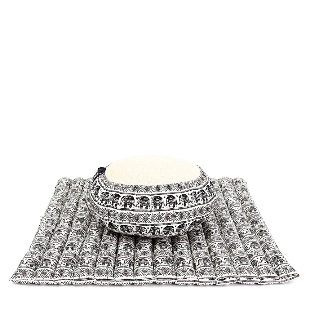 Leewadee Meditation Cushion Set  1 Round Zafu Meditation Pillow and 1 Square Roll-Up Zabuton Meditation Mat, Pillows Bundle Filled with Eco-Friendly Kapok, Black White