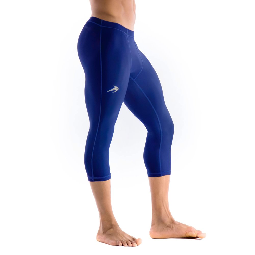 CompressionZ Men's Compression Pants for Workout, Sports | Base Layer Running Tights Leggings(Capri 3/4, Navy, X-Large)
