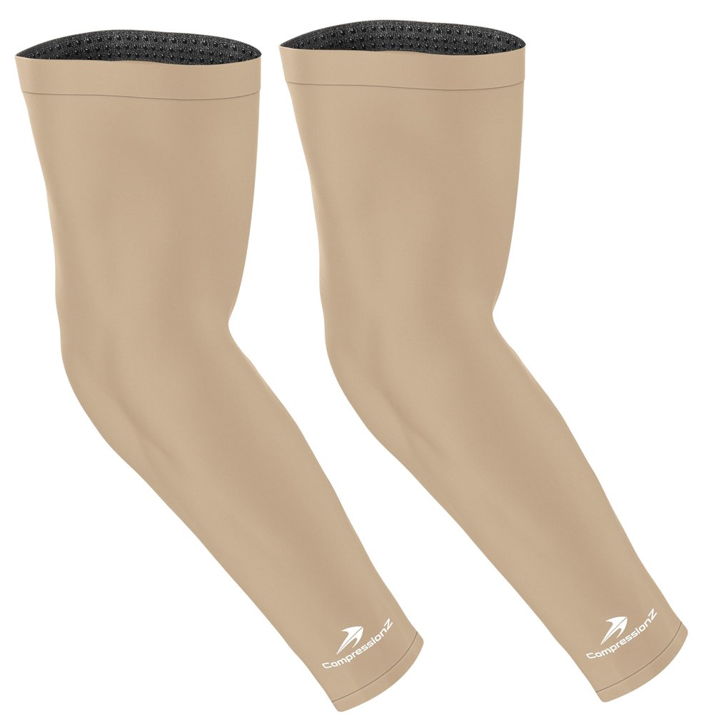 CompressionZ Compression Arm Sleeves for Men & Women| Cooling UV Sun Protection Elbow Pain Relief for All Sports and Recovery Nude: Pair X-Large