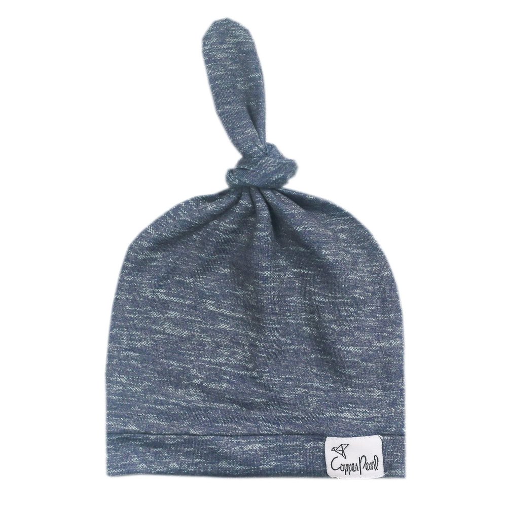 Copper Pearl Baby Beanie Hat Top Knot Stretchy Soft Denim