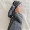 Copper Pearl Baby Beanie Hat Top Knot Stretchy Soft Denim view 4