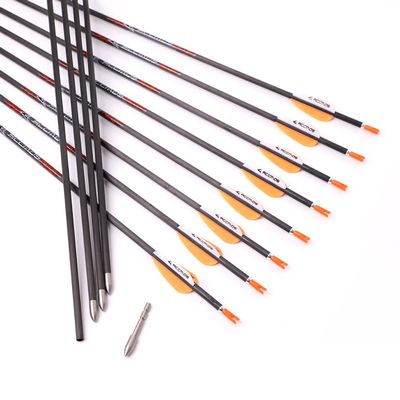 28 Inch Arrow 1500 Spine Arrow Target Practice Arrow Hunting Arrow Carbon Arrows Compound Bow Recurve Bow Adult Youth Archery Indoor Outdoor Shooting Bullet Tip Orange 12pc