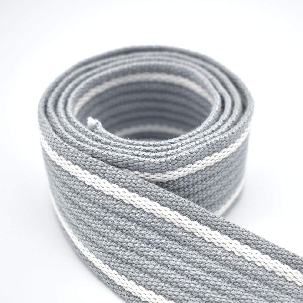 1.5inch Striped Webbing Blue-Gray & White Soft Webbing Knit Tape Ribbon Trim 38mm Width Webbing for Bag Strap Dog Collar Webbing by The Yard