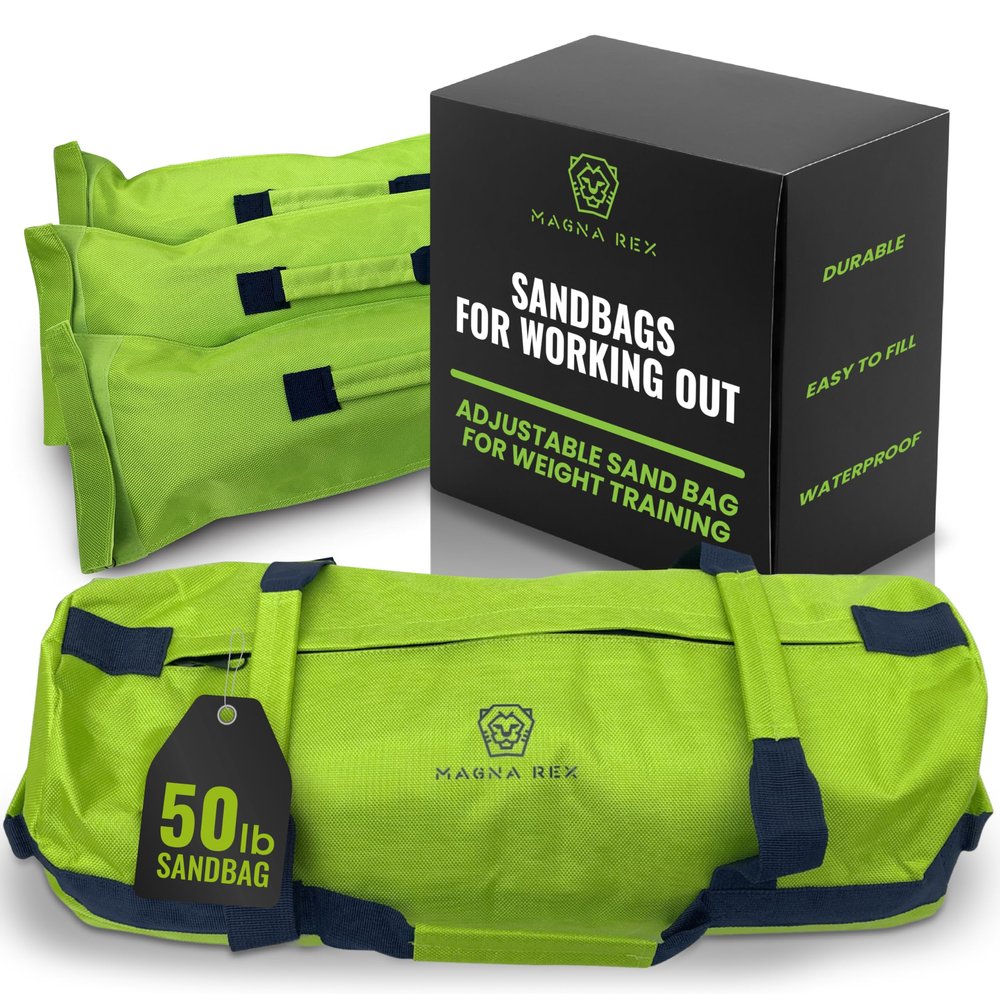 Sandbags for Working Out - 50 lbs - Adjustable Heavy Duty Equipment for Weight Training - 1 Outer, 3 Inner Sandbags - Portable Tough Workout - Green Non Slam