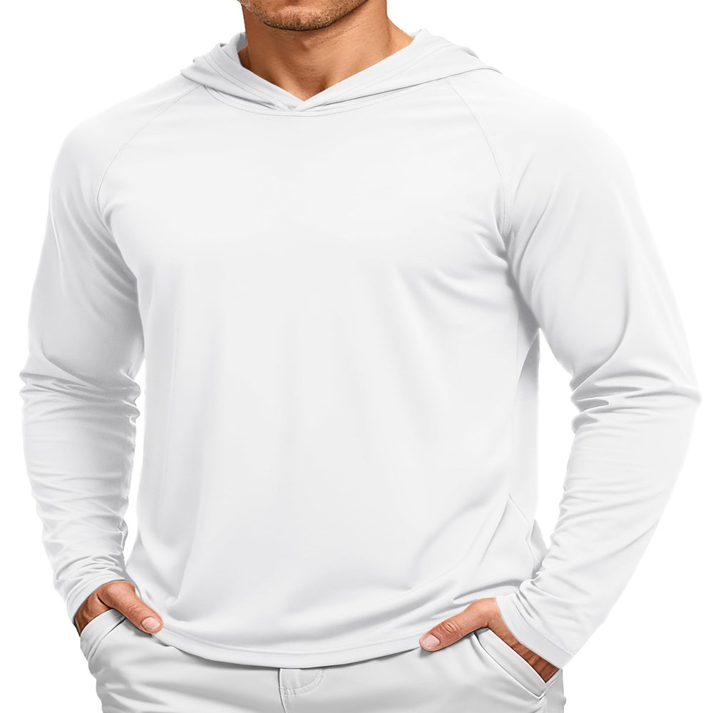 TACVASEN Hoodies for Men Long Sleeve Tee Shirts Lightweight Athletic Quick Dry Shirts UPF 50+ Hoodies Sun Protection Rash Guards White M