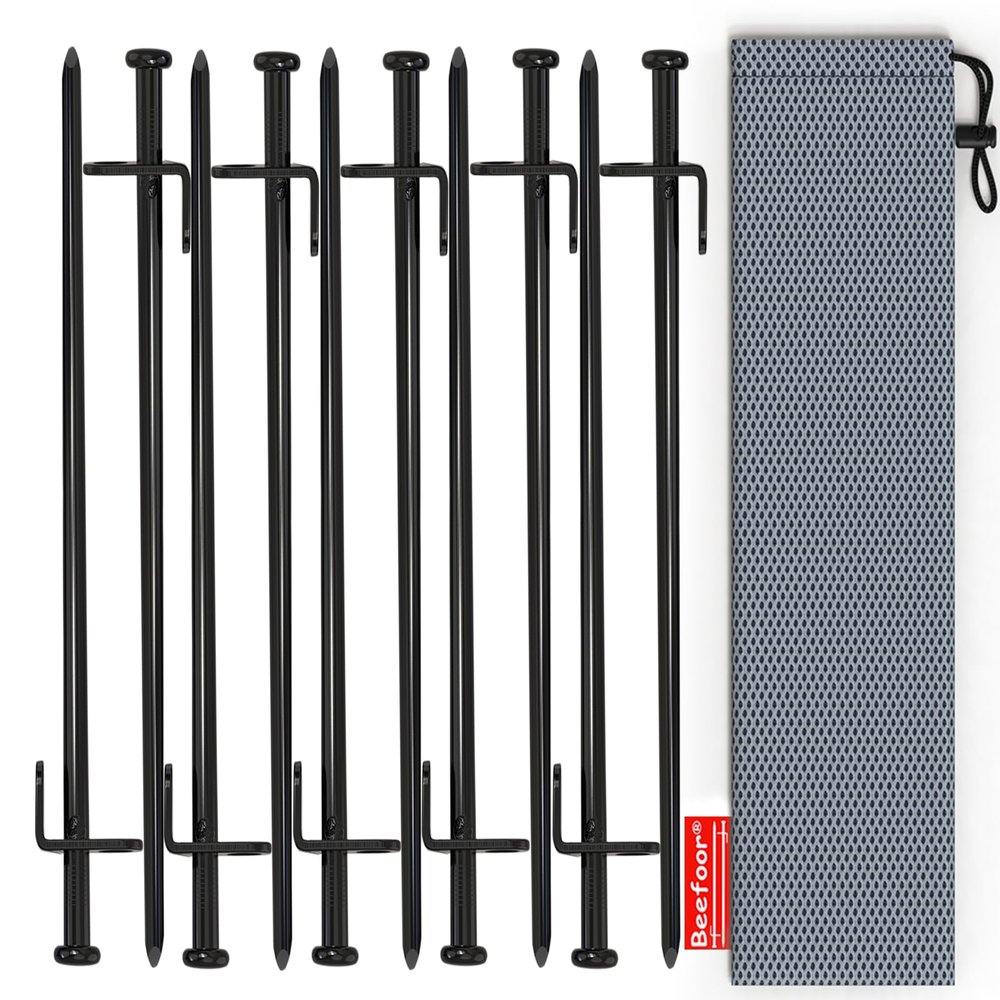 Beefoor Heavy Duty Steel Tent Stakes - Tarp Pegs Camping Stakes for Outdoor Camping Canopy and tarp, 12 inch 10PC Pack