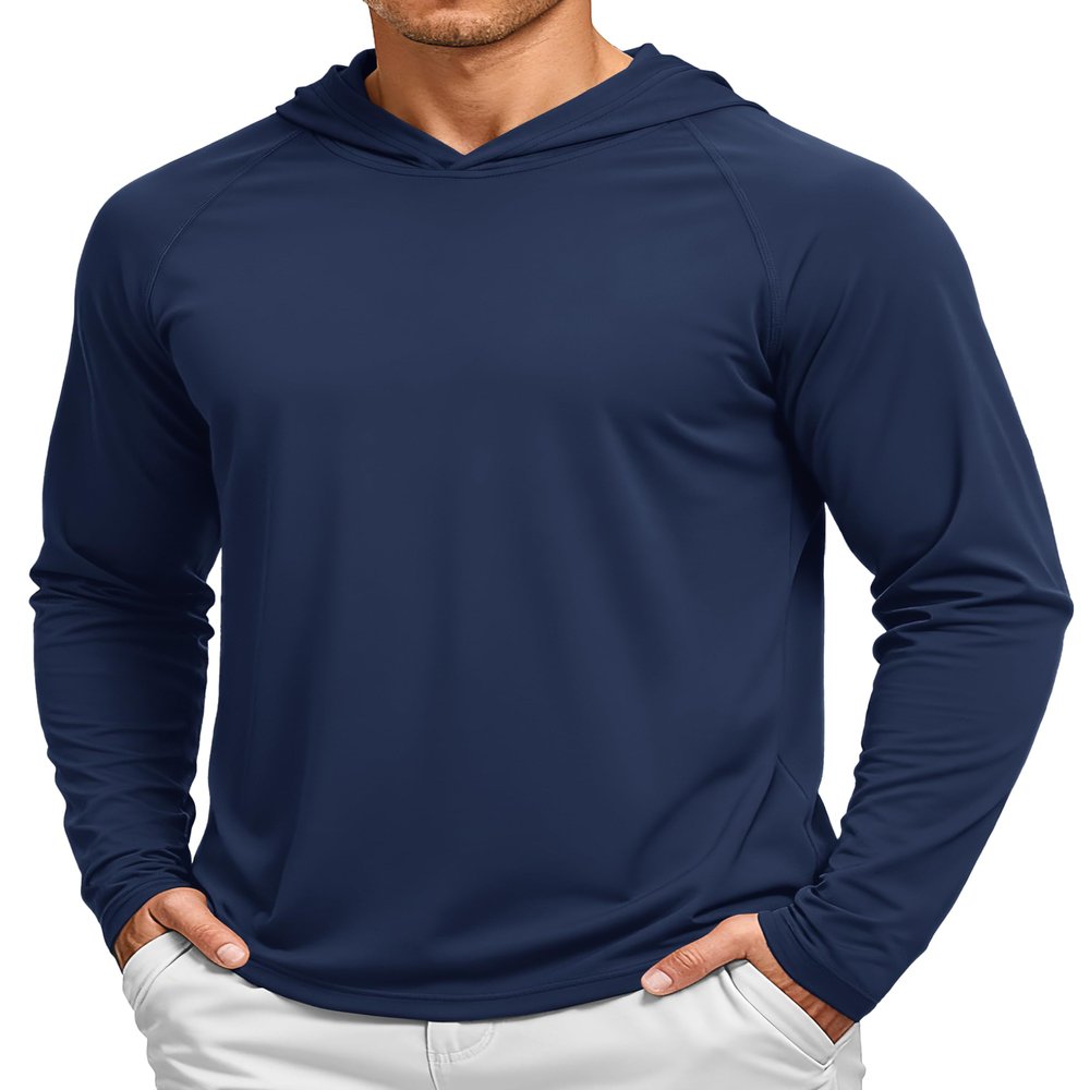 TACVASEN Long Sleeve Shirts for Men Lightweight Hoodie Men Dry Fit Active Hooded Shirts Sun Protection Hoodies SPF Tee Navy S