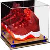 Better Display Cases Acrylic Shoe Pair Display Case - Large Rectangle Box with Mirror, Dark Blue Risers and Wood Base 15.25" x 12" x 9" (A082/V13) view 1