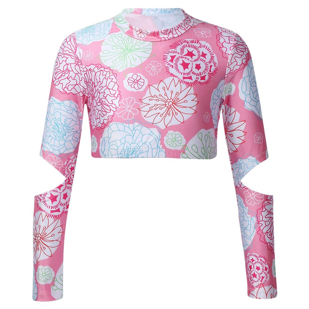 Kaerm Kids Girls Long Sleeves Mock Neck Crop Top Athletic Gym Workout Yoga Sportwear Gymnastic Ballet Dancewear Pink 6