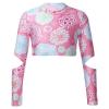 Kaerm Kids Girls Long Sleeves Mock Neck Crop Top Athletic Gym Workout Yoga Sportwear Gymnastic Ballet Dancewear Pink 6 view 1