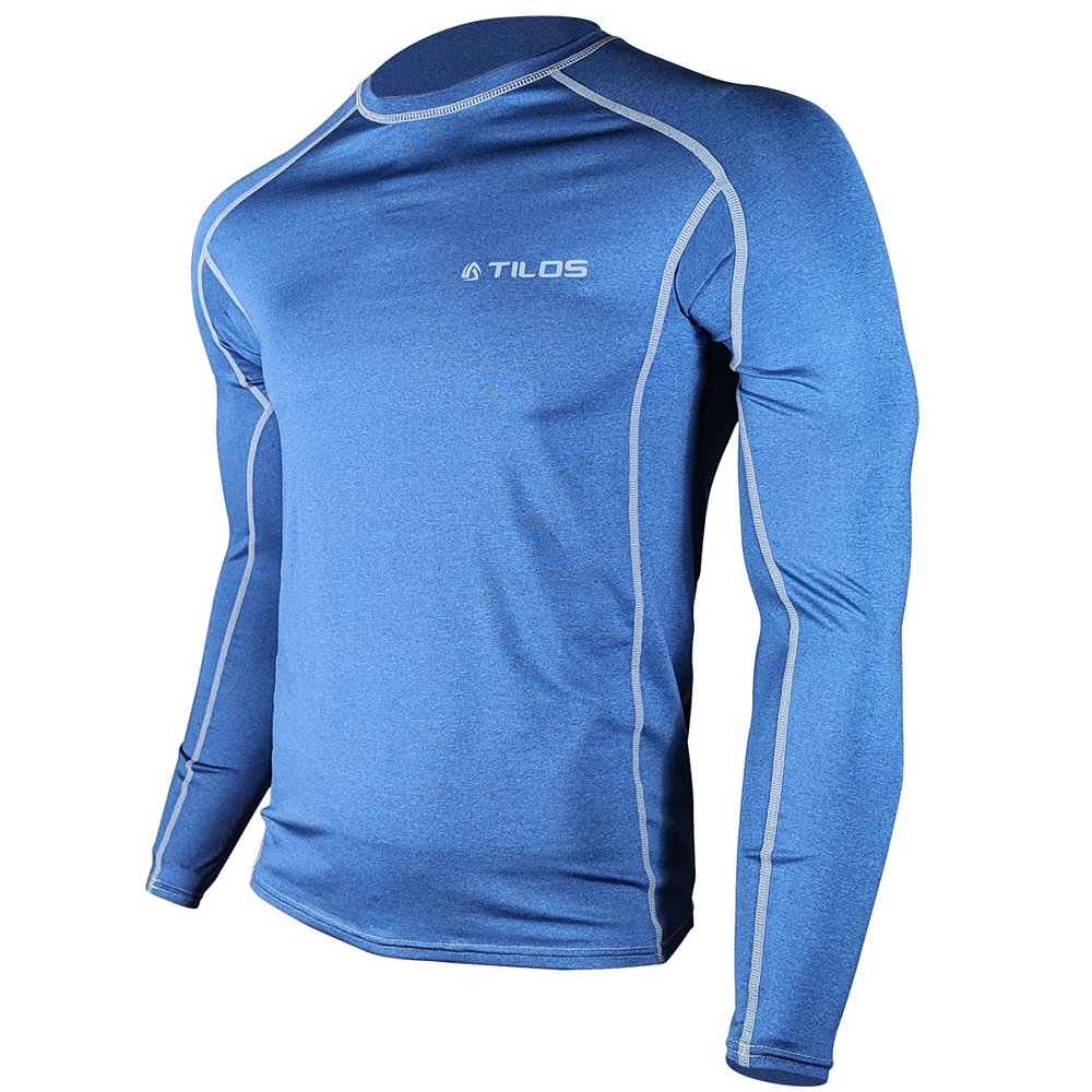 Tilos Men's Premium UPF 50+ Long Sleeve Rash Guard (L, Heather Marine)