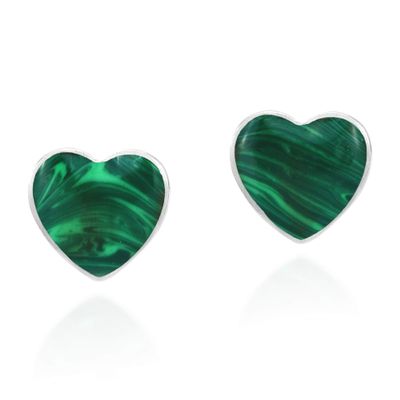 AeraVida 9mm Sterling Silver Green Malachite Heart Stud Earrings for Women Romantic Valentine Love Design Casual Post Jewelry Lightweight Gift for All Occasions