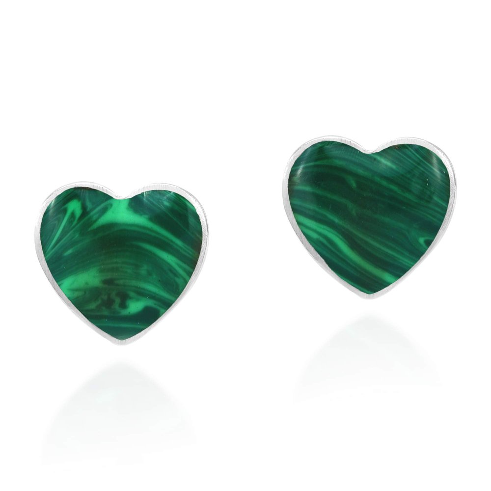 AeraVida 9mm Sterling Silver Green Malachite Heart Stud Earrings for Women Romantic Valentine Love Design Casual Post Jewelry Lightweight Gift for All Occasions
