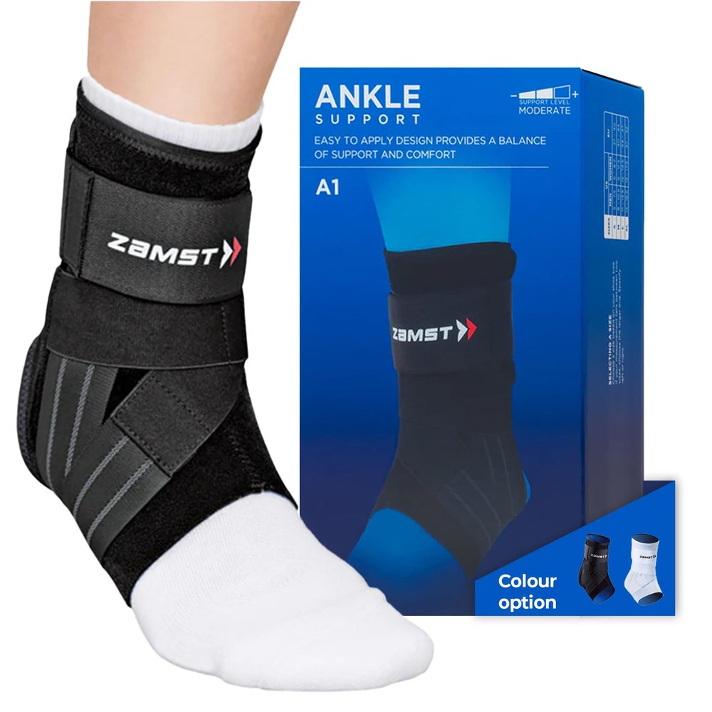 Zamst A1 Strong Ankle Brace Sports Sprains - Black, Right, XL