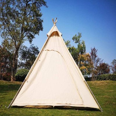 7x7x6.5Outdoor Cotton Canvas 2-3 Person 3 Seasons Bell Teepee Tent with Double Door Spire Tent Pyramid Tents for Family Camping