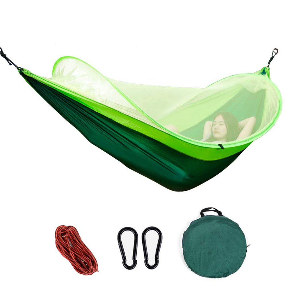 Pop-Up Hammock 1-2 Person Portable Outdoor Camping Hammock with Mosquito Net High Strength Parachute Fabric Hanging Bed Hunting Sleeping Swing