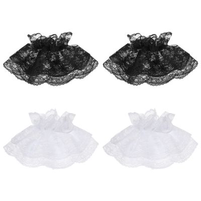 SOIMISS 2 Pairs Girls Lolita Lace Cuffs Gothic Gloves Steampunk Wrist Cuff Lolita Accessory for Women Wedding Party Dress, White and Black, One Size