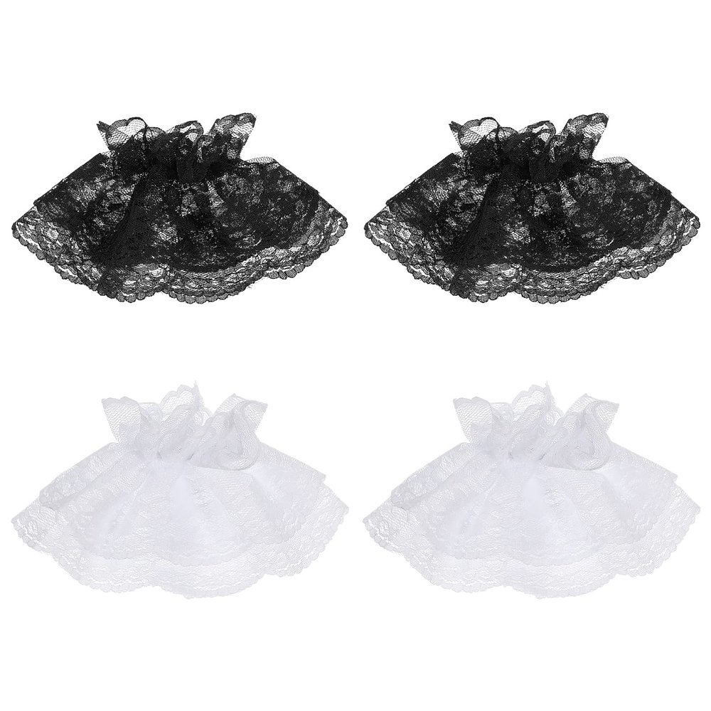 SOIMISS 2 Pairs Girls Lolita Lace Cuffs Gothic Gloves Steampunk Wrist Cuff Lolita Accessory for Women Wedding Party Dress, White and Black, One Size