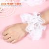 SOIMISS 2 Pairs Girls Lolita Lace Cuffs Gothic Gloves Steampunk Wrist Cuff Lolita Accessory for Women Wedding Party Dress, White and Black, One Size view 3
