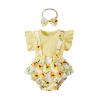 Summer Newborn Baby Girl Clothes Flare Sleeve T-Shirt Tees+Suspender Ruffles Shorts Outfit Set+Headband (Light Yellow, 6-12 Months) view 1