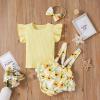 Summer Newborn Baby Girl Clothes Flare Sleeve T-Shirt Tees+Suspender Ruffles Shorts Outfit Set+Headband (Light Yellow, 0-3 Months) view 3