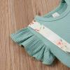 Summer Newborn Baby Girl Clothes Flare Sleeve T-Shirt Tees+Suspender Ruffles Shorts Outfit Set+Headband (Light Green, 3-6 Months) view 4