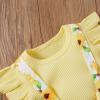 Summer Newborn Baby Girl Clothes Flare Sleeve T-Shirt Tees+Suspender Ruffles Shorts Outfit Set+Headband (Light Yellow, 12-18 Months) view 4