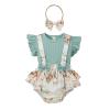 Summer Newborn Baby Girl Clothes Flare Sleeve T-Shirt Tees+Suspender Ruffles Shorts Outfit Set+Headband (Light Green, 0-3 Months) view 1