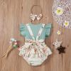 Summer Newborn Baby Girl Clothes Flare Sleeve T-Shirt Tees+Suspender Ruffles Shorts Outfit Set+Headband (Light Green, 0-3 Months) view 2