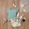 Summer Newborn Baby Girl Clothes Flare Sleeve T-Shirt Tees+Suspender Ruffles Shorts Outfit Set+Headband (Light Green, 0-3 Months) view 3