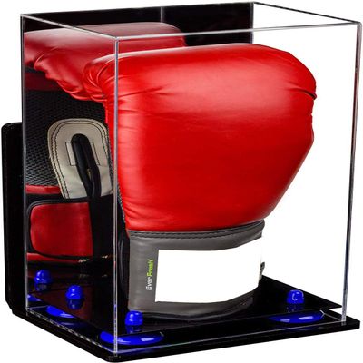 Better Display Cases Acrylic Vertical Boxing Glove Display Case Mirror Case, Navy Blue Risers , Wall Mount and Black Base 8" x 6" x 14" (A092/V18)