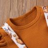 Summer Newborn Baby Girl Clothes Flare Sleeve T-Shirt Tees+Suspender Ruffles Shorts Outfit Set+Headband (Brown, 6-12 Months) view 4