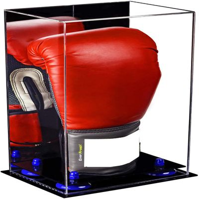 Better Display Cases Acrylic Vertical Boxing Glove Display Case with Mirror Case, Navy Blue Risers and Black Base 8" x 6" x 14" (A092/V18)