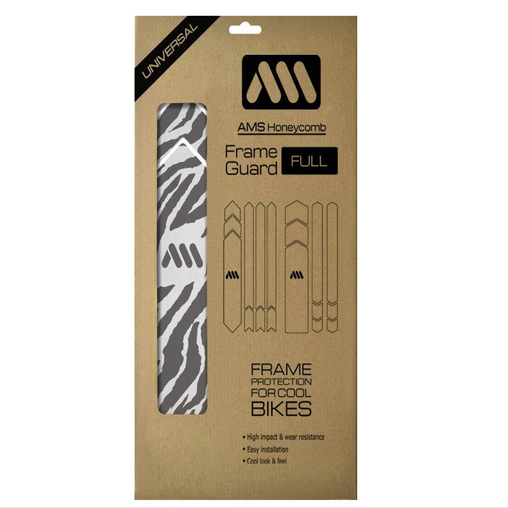 All Mountain Style MTB Bike Frame Protector - Honeycomb 380 Microns PVC - Universal Guard for Downhill & Enduro - 18-Piece Set - Zebra Grey