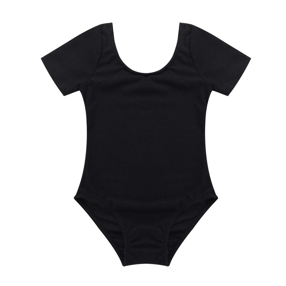 Nikiikoo Kids Girls Basic Ballet Leotard Short Sleeves Ballet Dance Gymnastics Bodysuit Dancewear Activewear Black 12