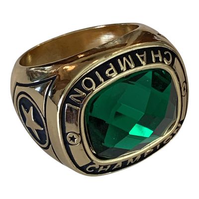 Express Medals Champion Green MVP All Star Trophy Ring with Award Display Stand Case and Neck Display Ball Style Chain 12