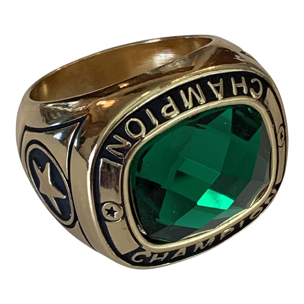 Express Medals Champion Green MVP All Star Trophy Ring with Award Display Stand Case and Neck Display Ball Style Chain 12